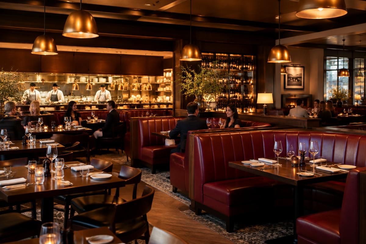 Swipe card in the DindrTime app showing the dining room at Jake's Steakhouse